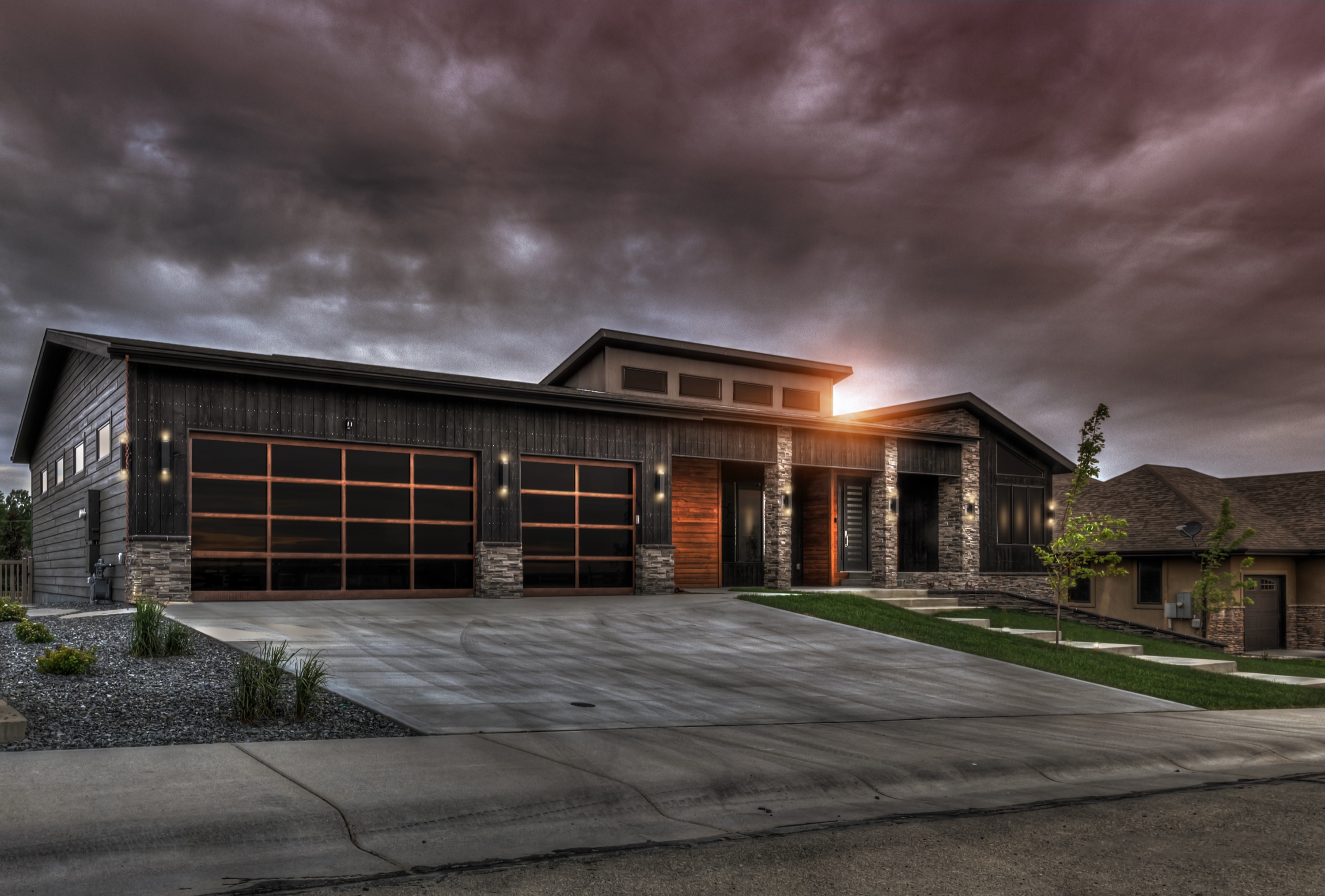 Architectural exterior photographed at sunset by Ken Stoecklin